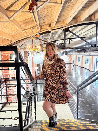 The Luxe Satin Tie-Waist Shirtdress in Wild Print