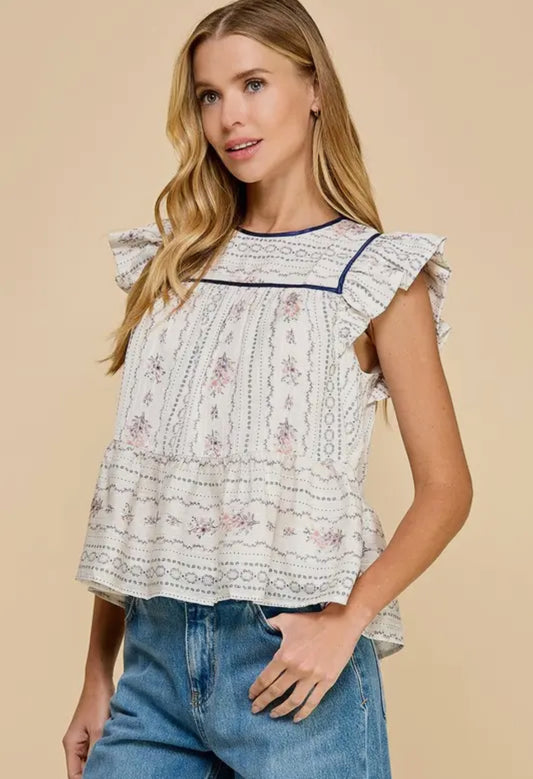 Floral print striped peplum  top