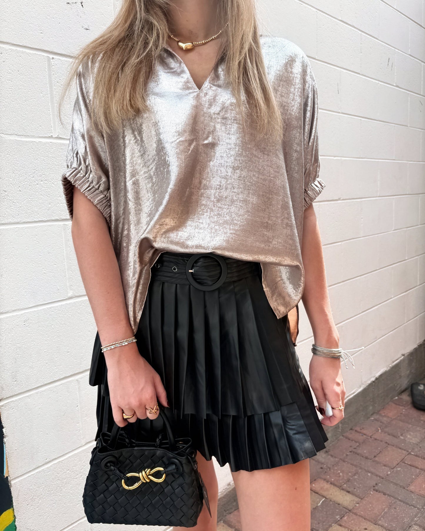 Metallic V-neck top