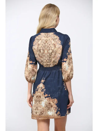 Effortless Chic: 3/4 Sleeve Shirt Dress with Partial Button Placket