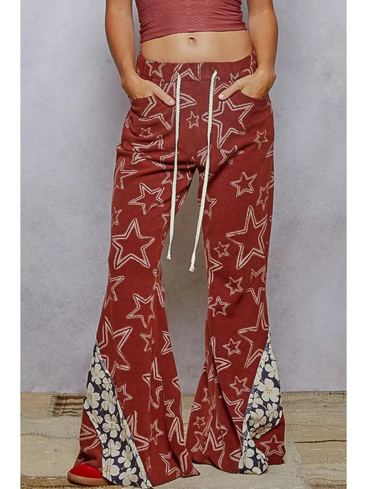 VINTAGE WASHING STAR PATTERN FLARE PANTS