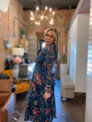 Print Tiered Button Down Midi Dress