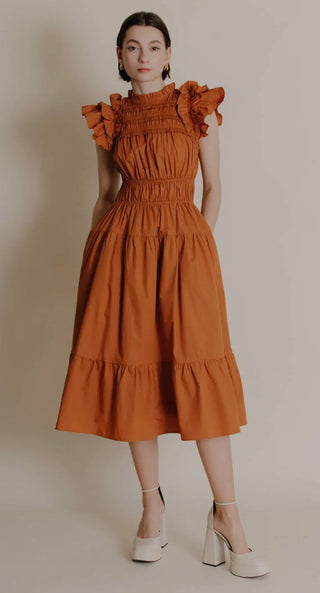 Chestnut Poplin Midi Dress
