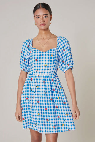 Rosebud Gingham Puff
Sleeve Mini Dress