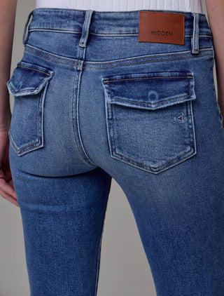 Medium Dark Mid-Rise Utility Pocket Flare Jeans