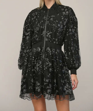 Sequin Embellished Tulle Overlay Dress