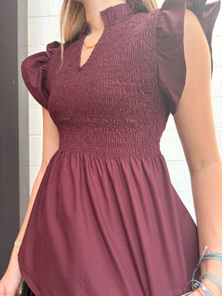 Chic Flutter Sleeve Peplum Top with Smocked Bodice