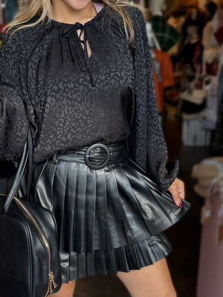 Pleated faux leather skirt Black