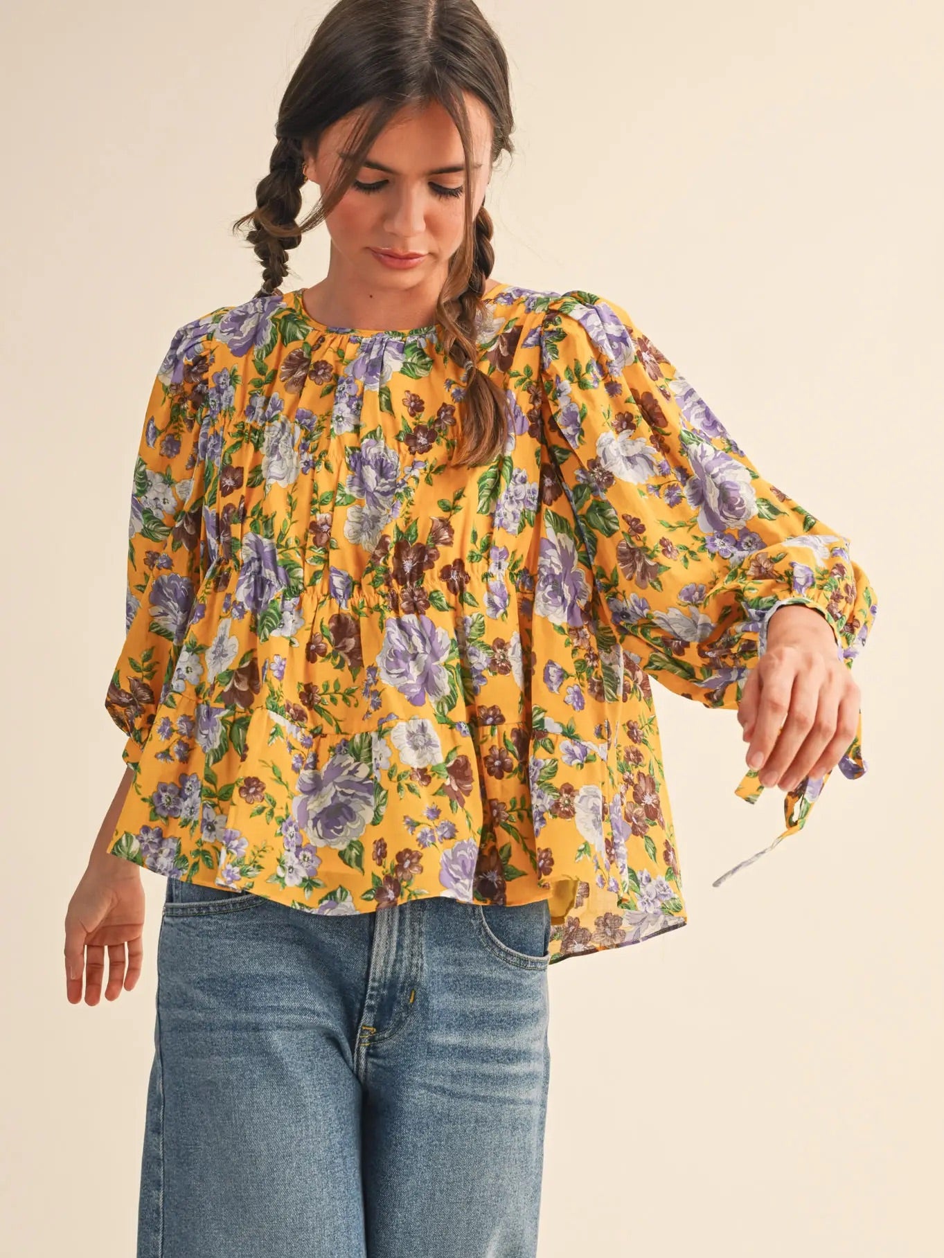 Floral Print Tiered Shirring Top