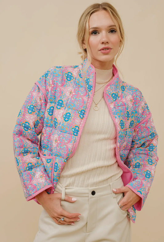 Rayon Challis Floral
Reversible Quilted Jacket