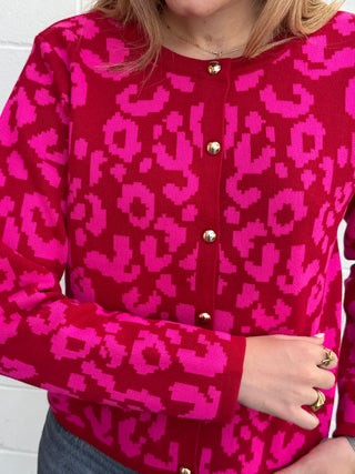Red leopard sweater cardigan