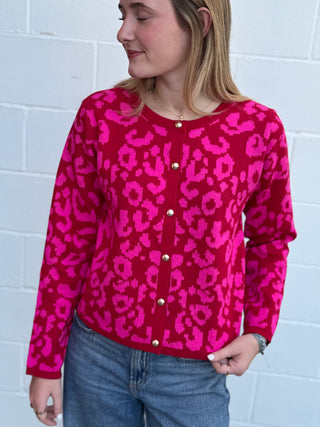 Red leopard sweater cardigan