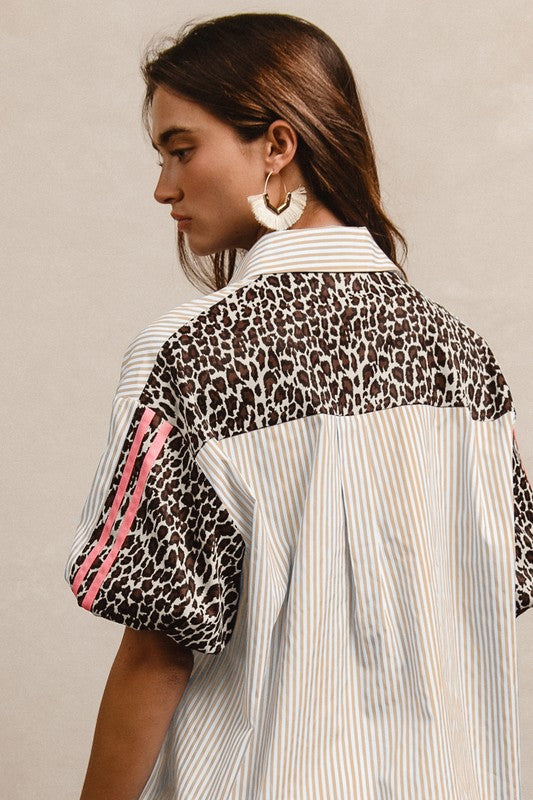 Stripe Patterns With Leopard Prints Elastic Sleeve