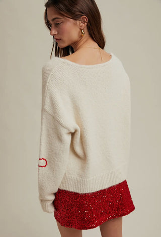 Embellished 'Bow' Drop Shoulder Sweater