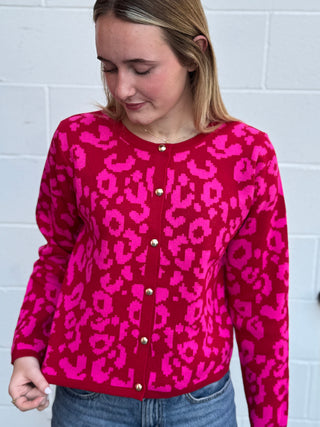 Red leopard sweater cardigan