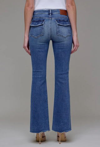 Medium Dark Mid-Rise Utility Pocket Flare Jeans