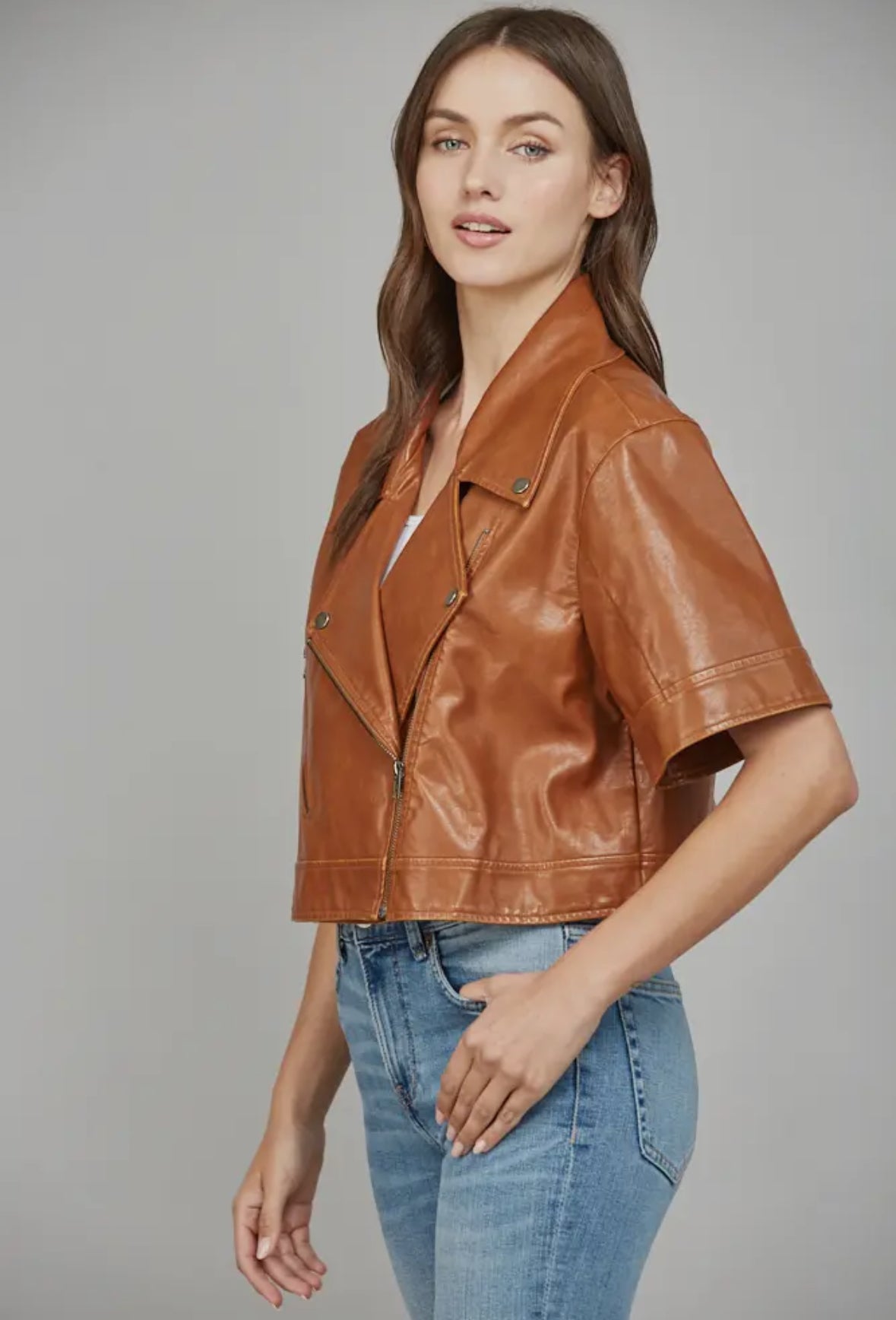 Short Slv Faux
Leather Jacket