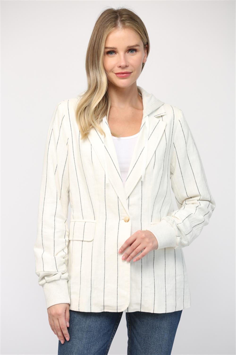 Striped linen blend hooded jacket