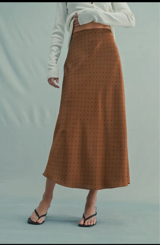 Polka Dot Satin Midi Skirt