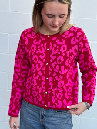 Red leopard sweater cardigan