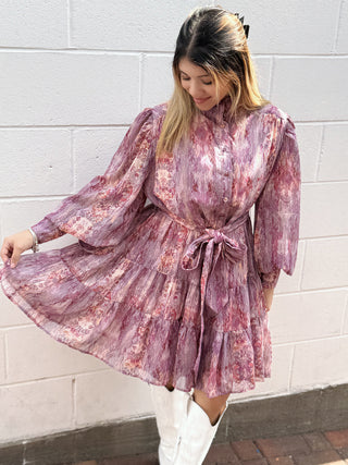 Shimmering Ruffled Neck Mini Dress with Front Buttons