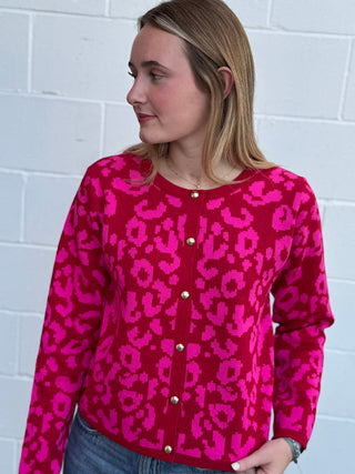 Red leopard sweater cardigan