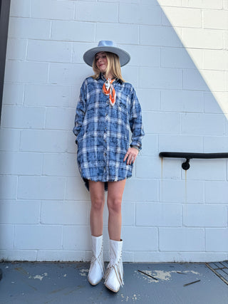 The Mineral Wash Plaid Shirt Dress