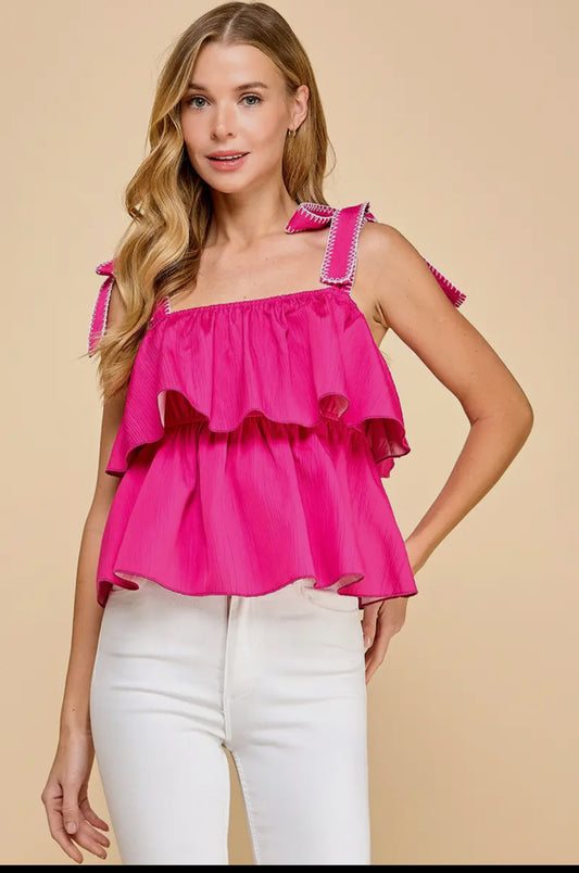 Square neckline tiered ruffle top