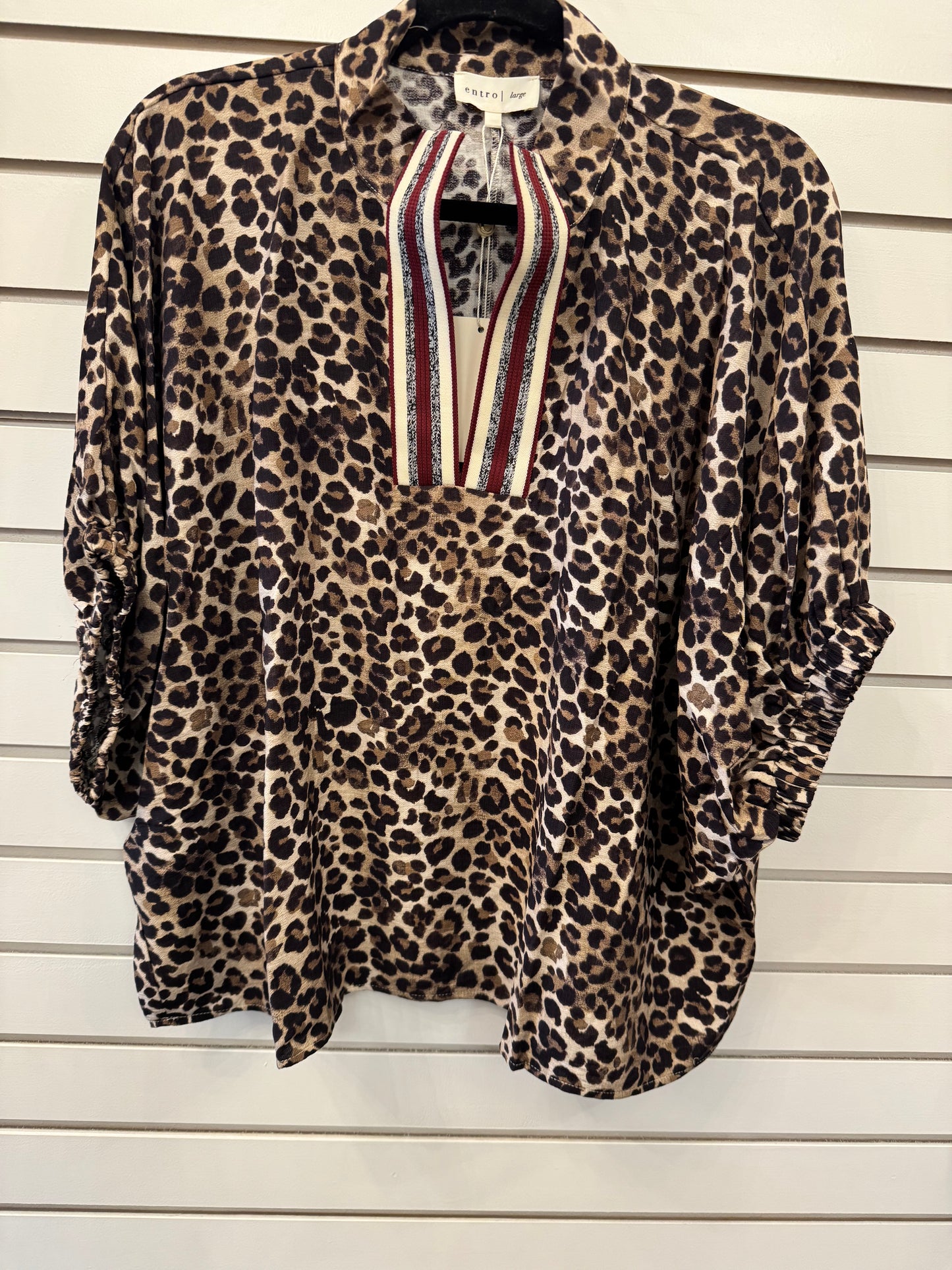 Leopard Print High-Neck Dolman Top