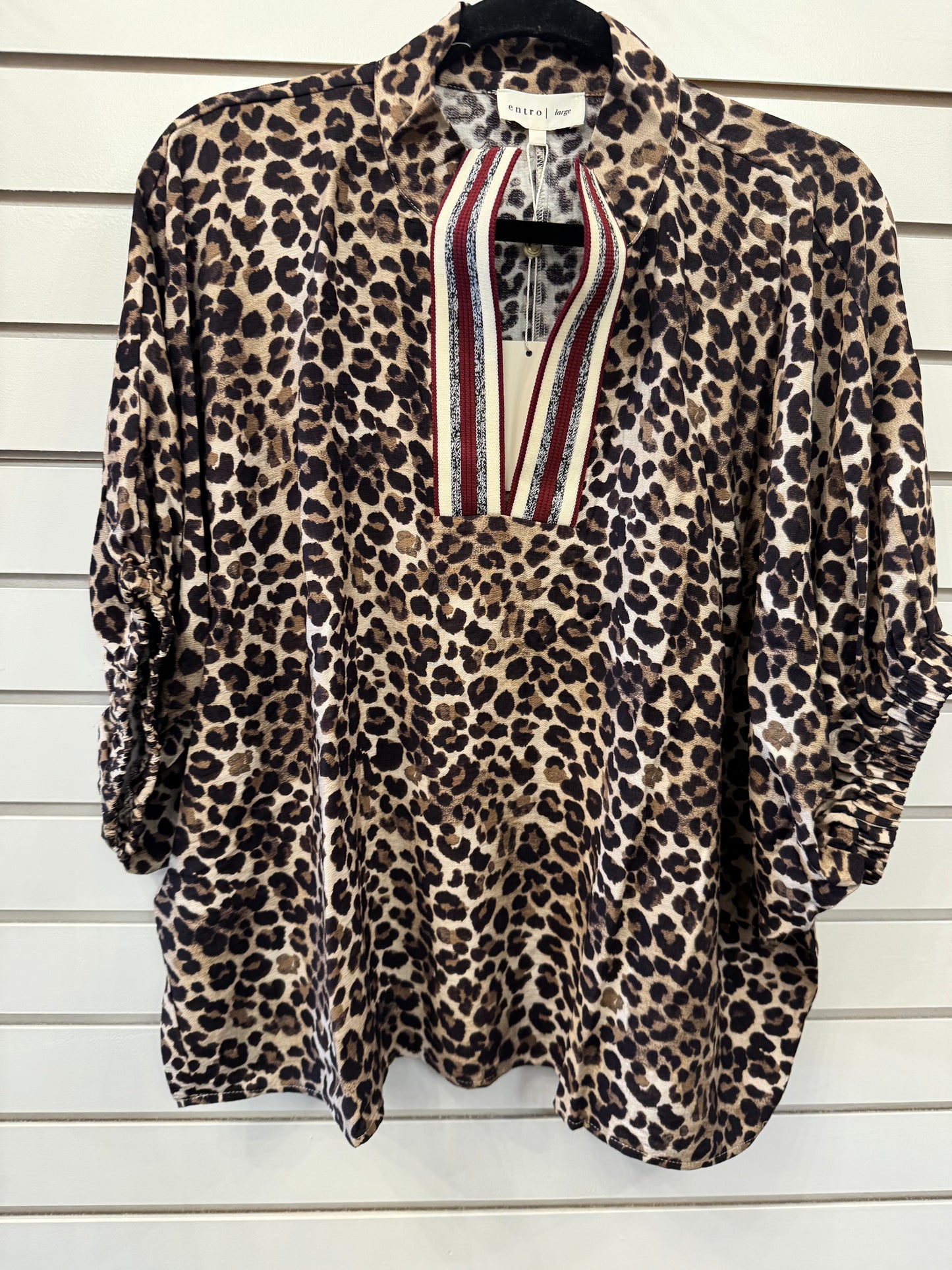 Leopard Print High-Neck Dolman Top