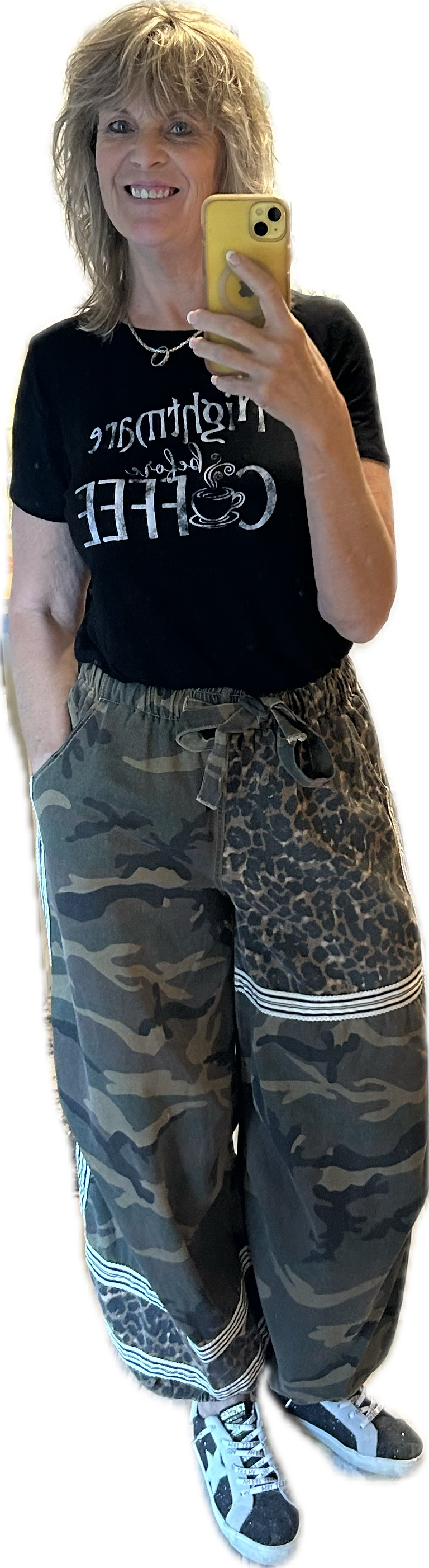 Printed Woven Contrast Band Trim Jogger Pants
