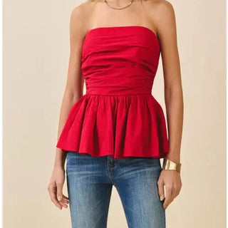 Elegant Strapless Peplum Top with Ruched Bodice