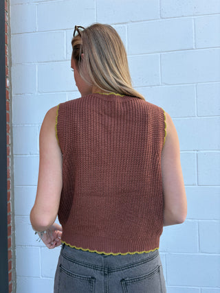 Hand-Embroidered Cable Knit Sweater Vest with Bow Tie