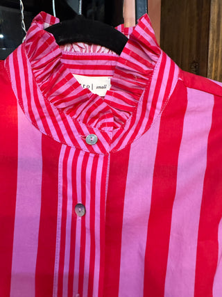 Peppermint Pop Ruffle Neck Striped Blouse
