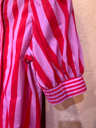 Peppermint Pop Ruffle Neck Striped Blouse