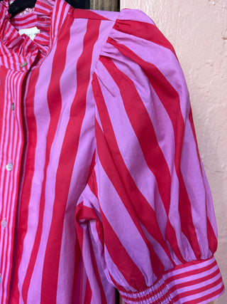 Peppermint Pop Ruffle Neck Striped Blouse