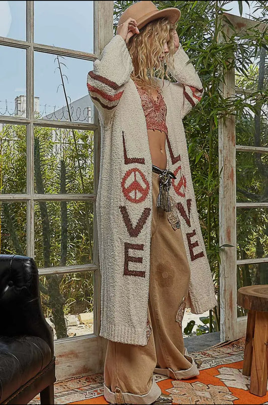 Sweater Open Duster Peace/Love