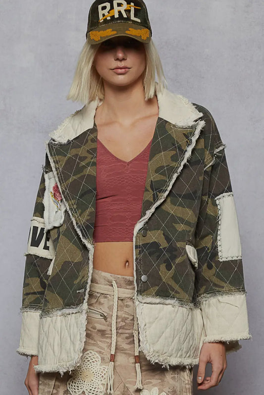 Jacket Camo Patchwork, Fleece Studded Heart
