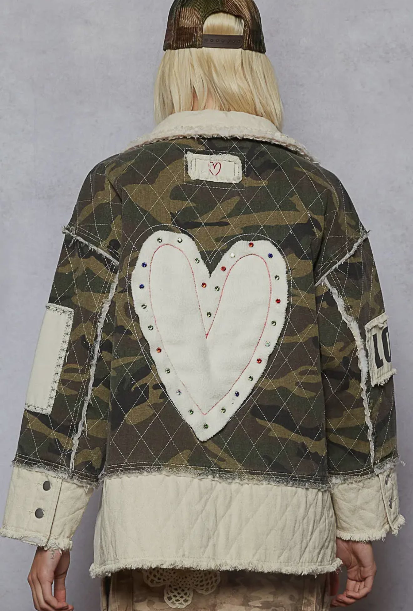 Jacket Camo Patchwork, Fleece Studded Heart