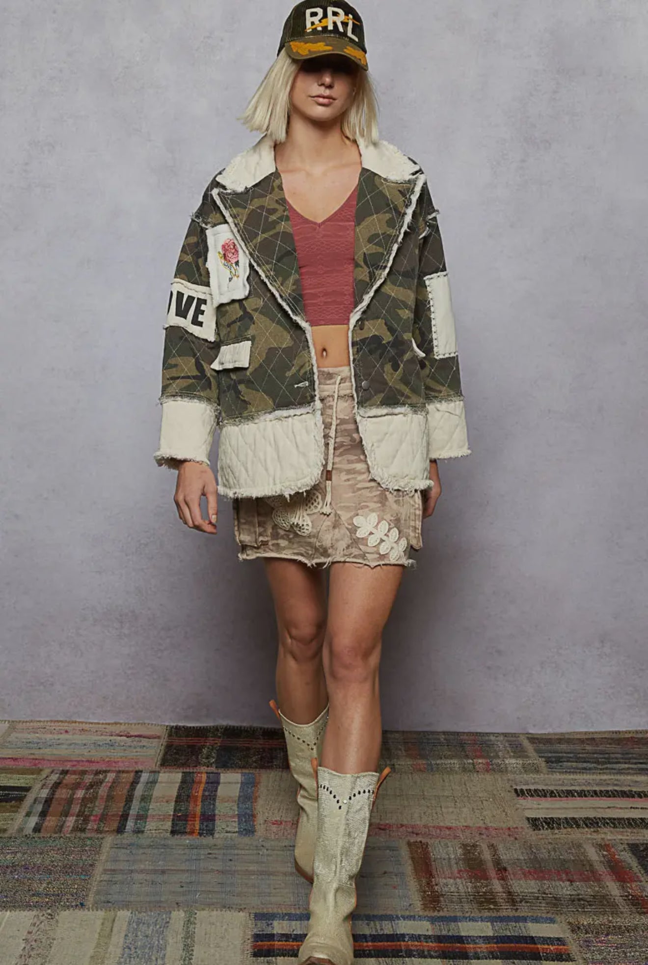 Jacket Camo Patchwork, Fleece Studded Heart