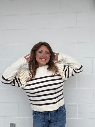 The Cocoa Stripe Ruffle-Trim Knit