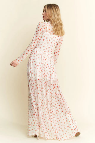 Off-White Cherry Print Mesh Maxi Dress