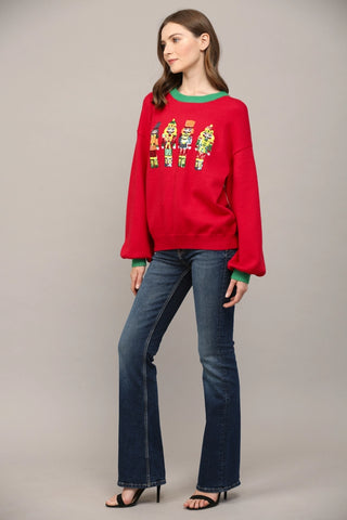 Sequin Embellished Nutcracker Holiday Sweater