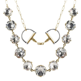 Equestrian Horse Bit Layered Necklace – Two-Tier Gold & Crystal Statement Piece