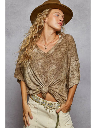 v neck tee, animal print tee,oversized vintage washed tee