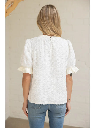 Plush Knit Top with Sequin & Ribbon Embroidery