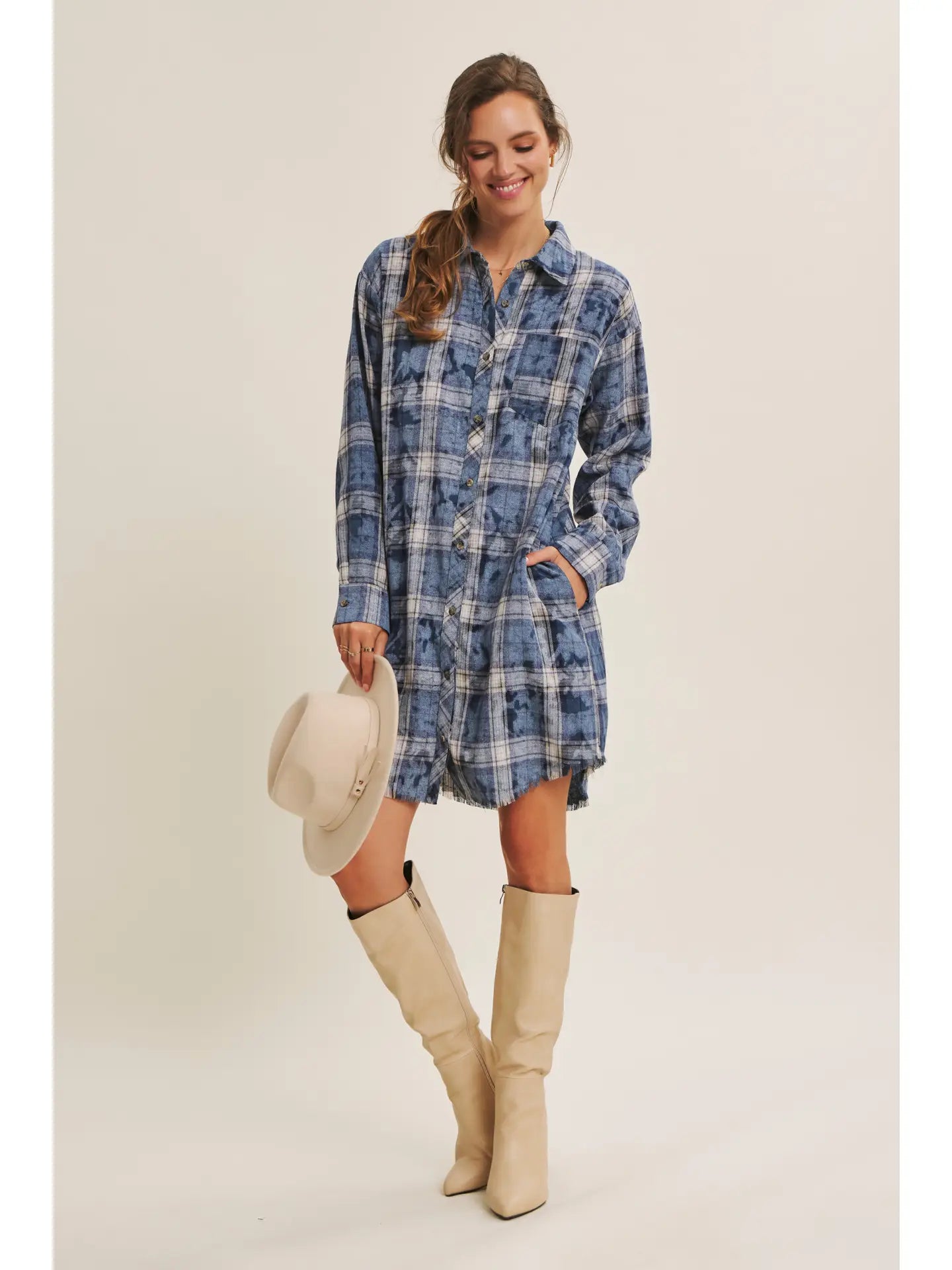 The Mineral Wash Plaid Shirt Dress