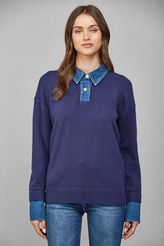 The 'Layered Look' Denim Collar Sweater Top