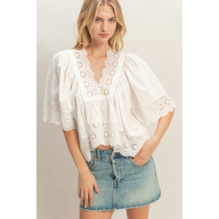 Scalloped Eyelet Babydoll Top