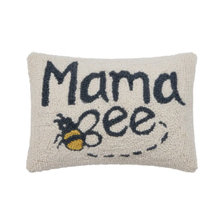 Mama Bee pillow, Mother’s Day gift ideas, hooked wool pillow, bee themed decor, garden style pillow, small lumbar cushion, velvet backed pillow, gift for mom, queen bee decor, artisanal mother's day gift.